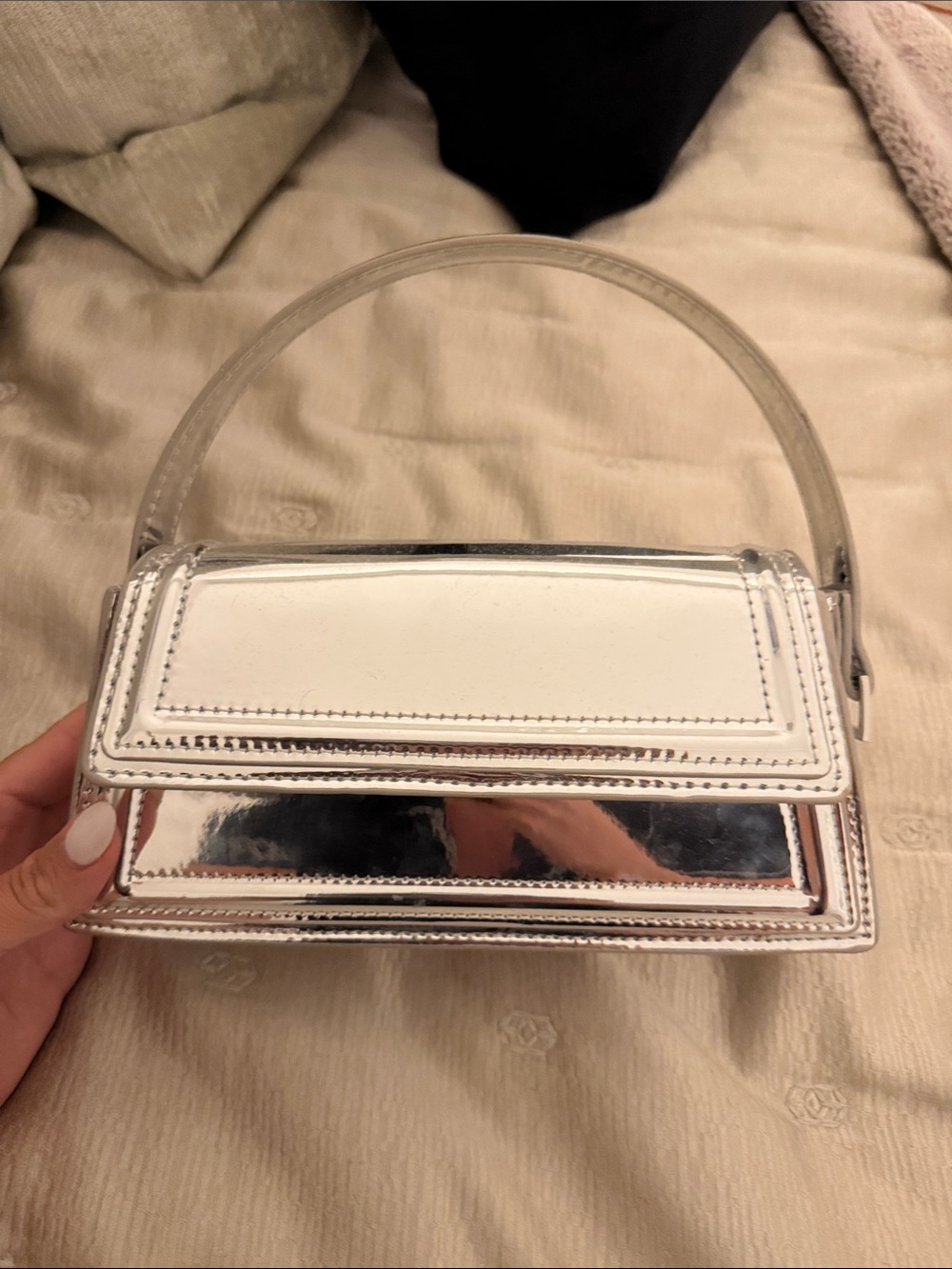 Zara Silver Metallic Mini Top-Handle Bag